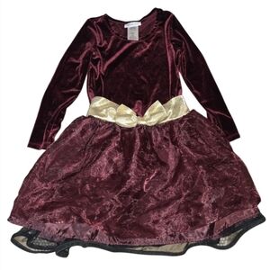Bonnie Jean Burgundy and Gold Christmas Holiday Dress Girls Size 6x